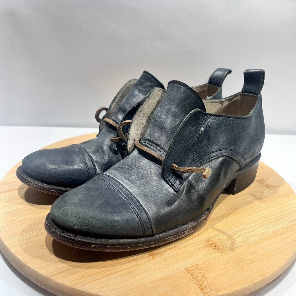 Freebird By Steven "Mabel" Navy Blue/Grey Distressed Leather Shoes Sz 9 - Picture 2 of 10